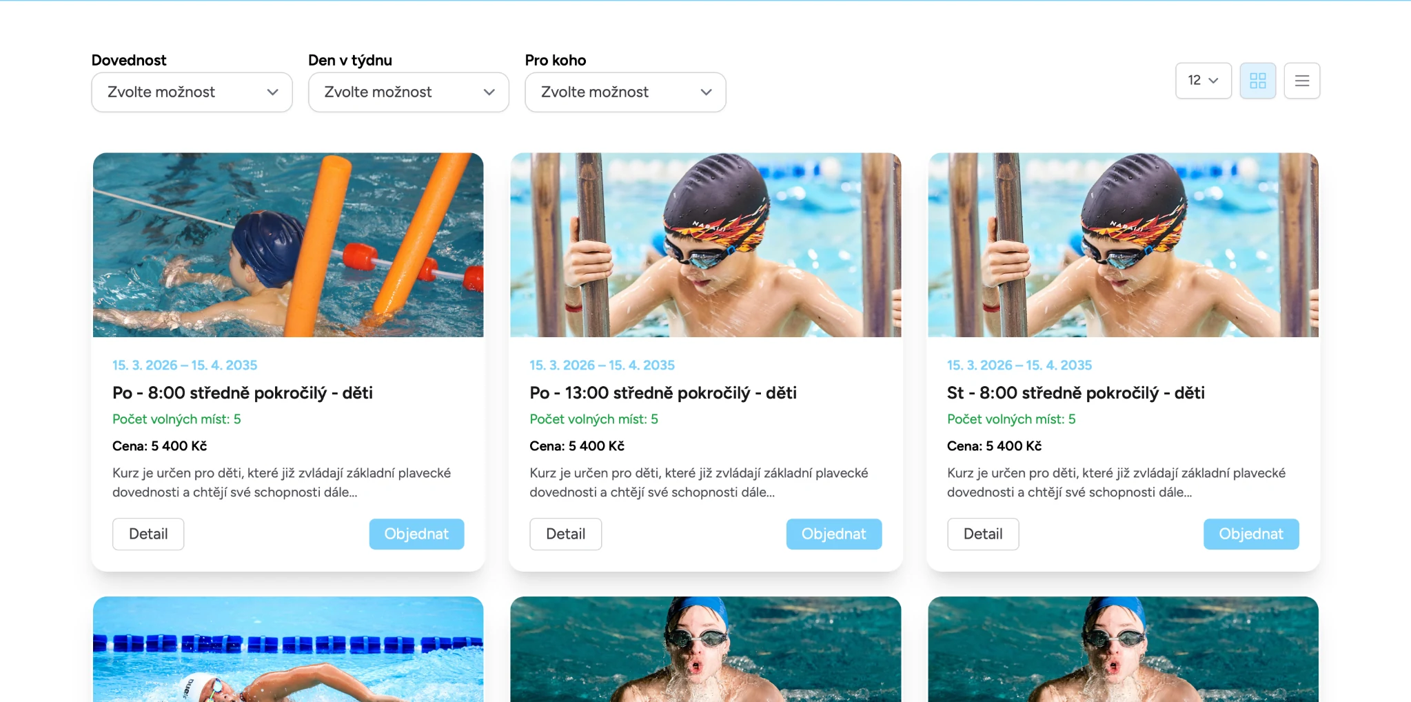 Online swimming-course catalogue