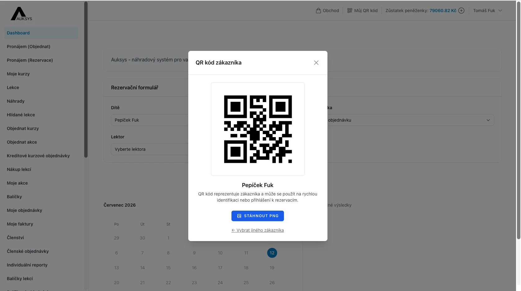Osobní QR kód klienta
