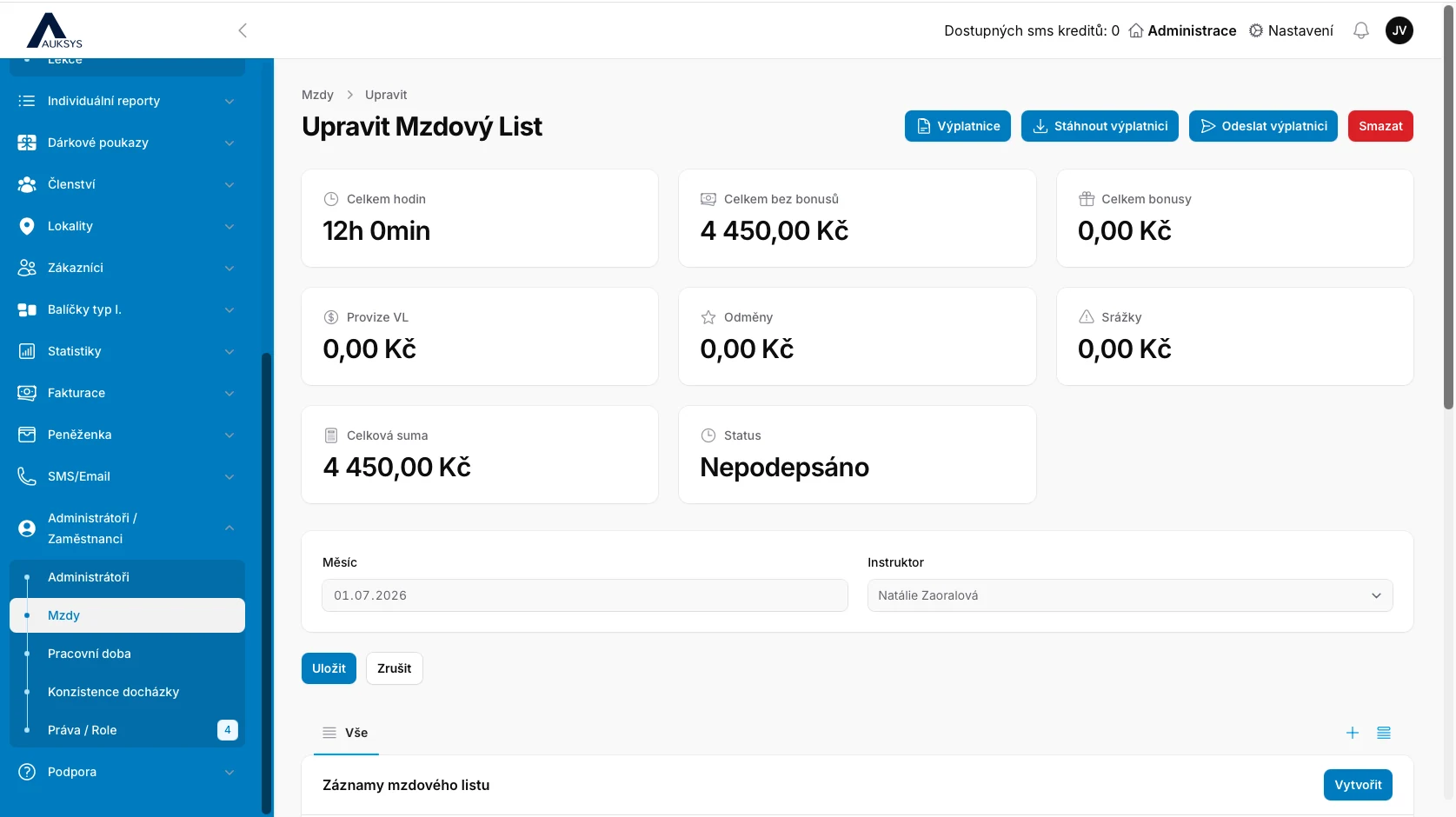 Detail mzdového listu a výplatnej pásky